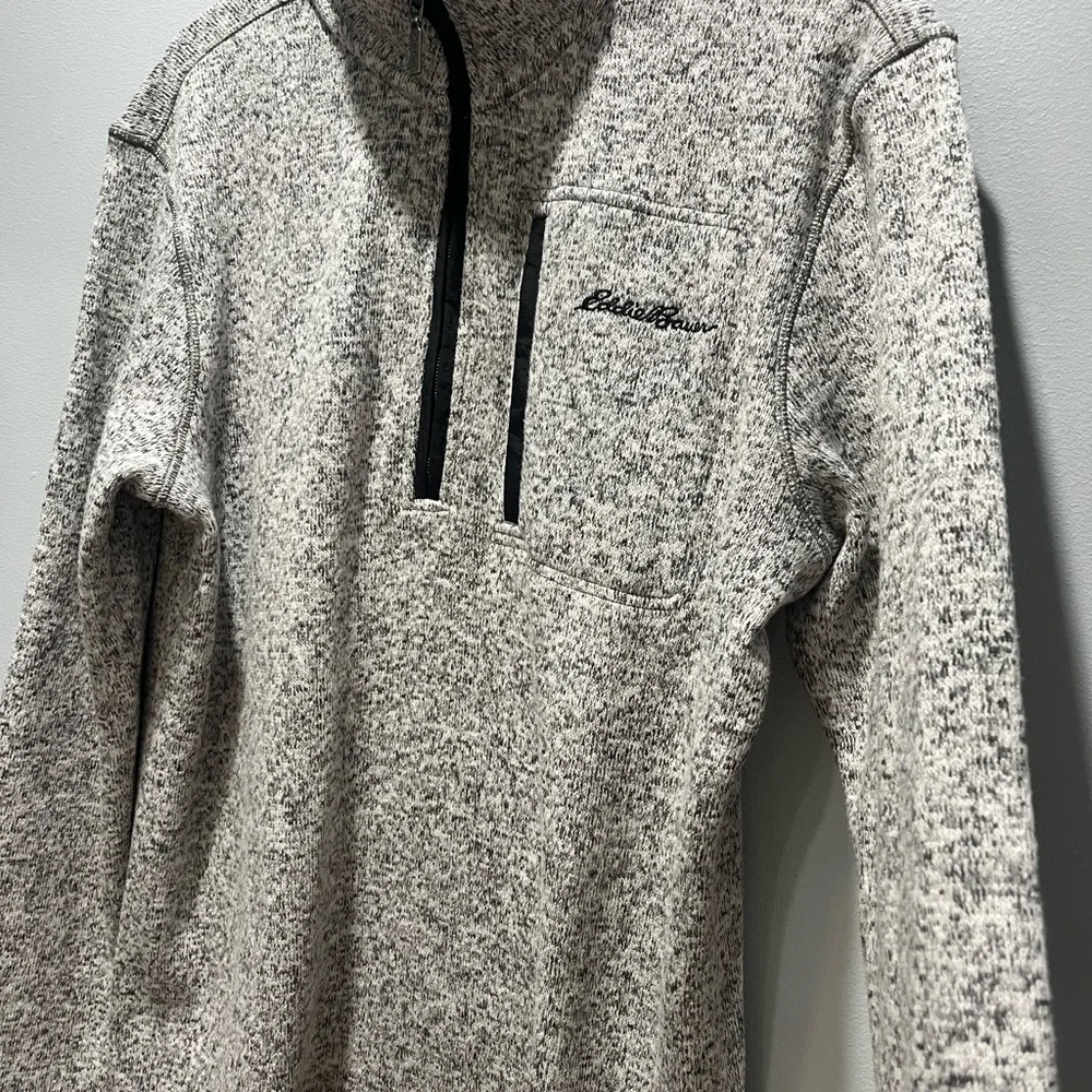 Eddie Bauer Quarter Zip Mens M Sweater Fleece Classic Open Fit Zip Pocket Jacket